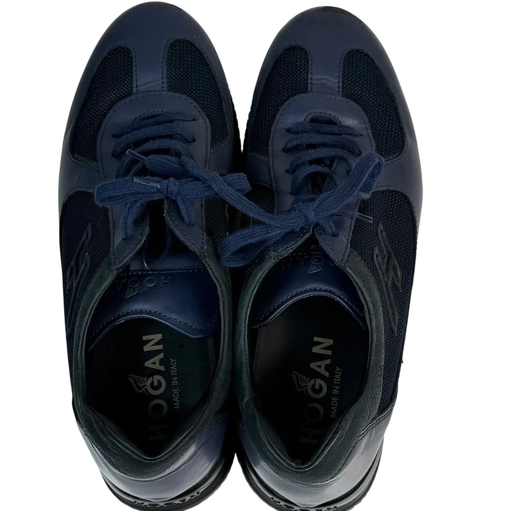 Hogan Interactive Navy Blue Leather Mesh Sneakers Mens‎ Size 7.5 Made in Italy